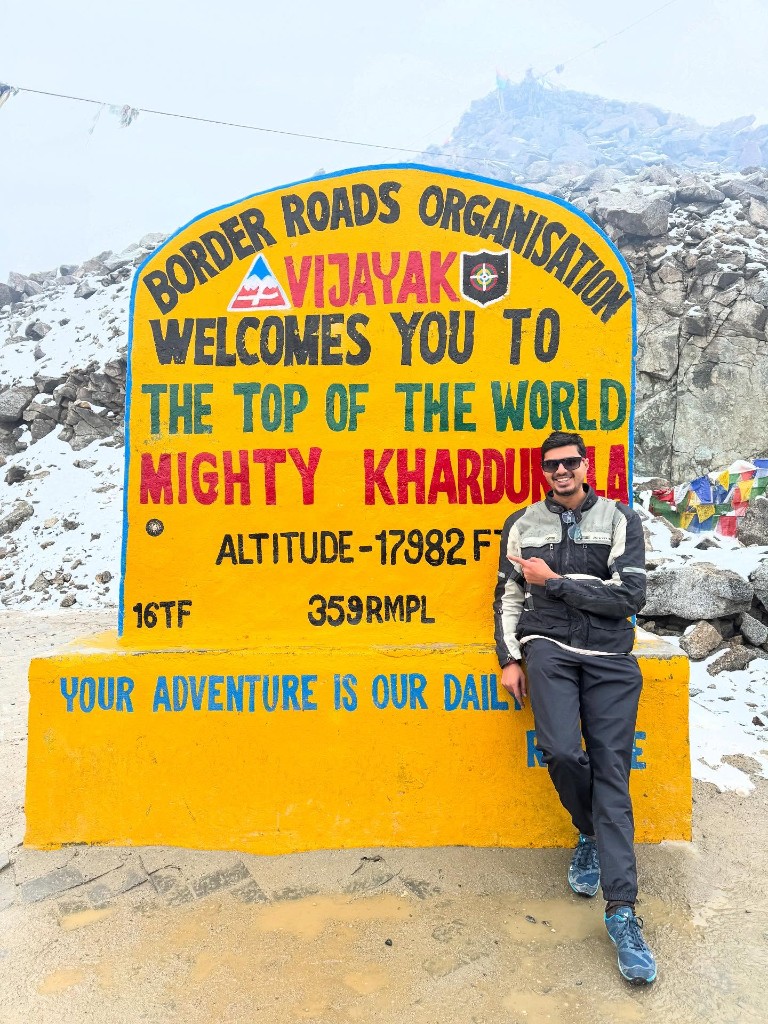 Ronak at Khardung La pass in Ladakh
